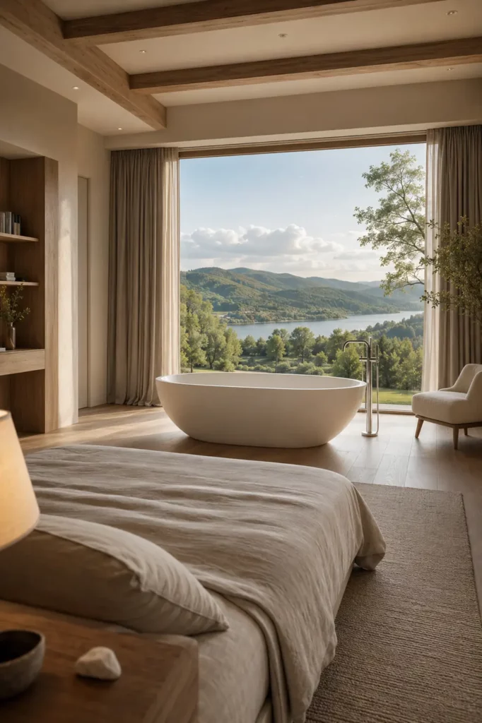 Freistehende Badewanne im großen Schlafzimmer