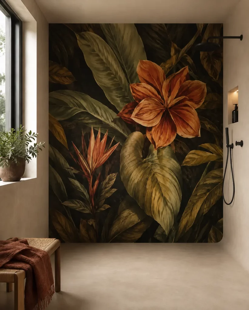 Feuchtraumgeeignete Tapete als Gestaltung im Badezimmer